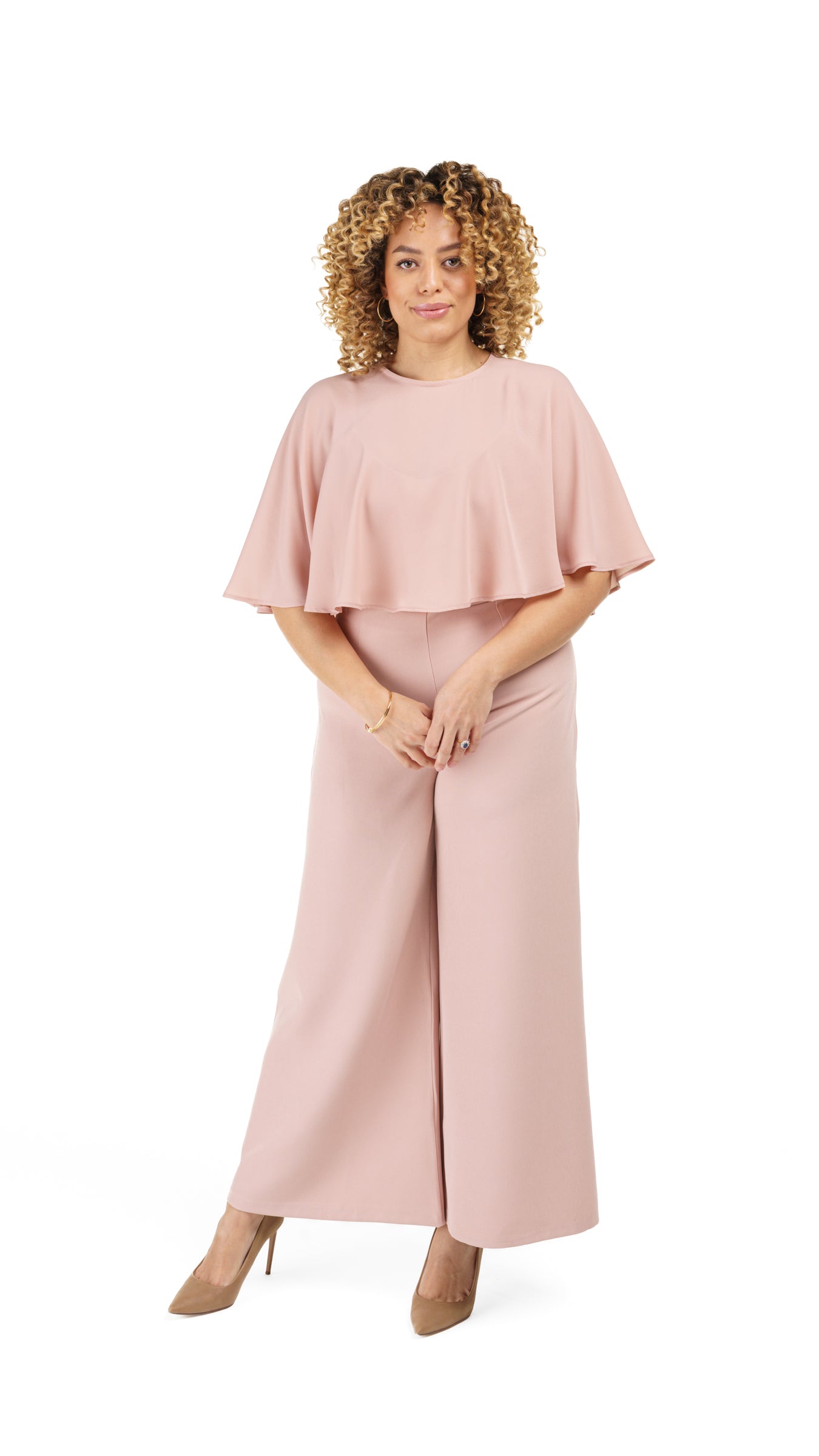 Woven Flare Sleeve Crepe Jumpsuit