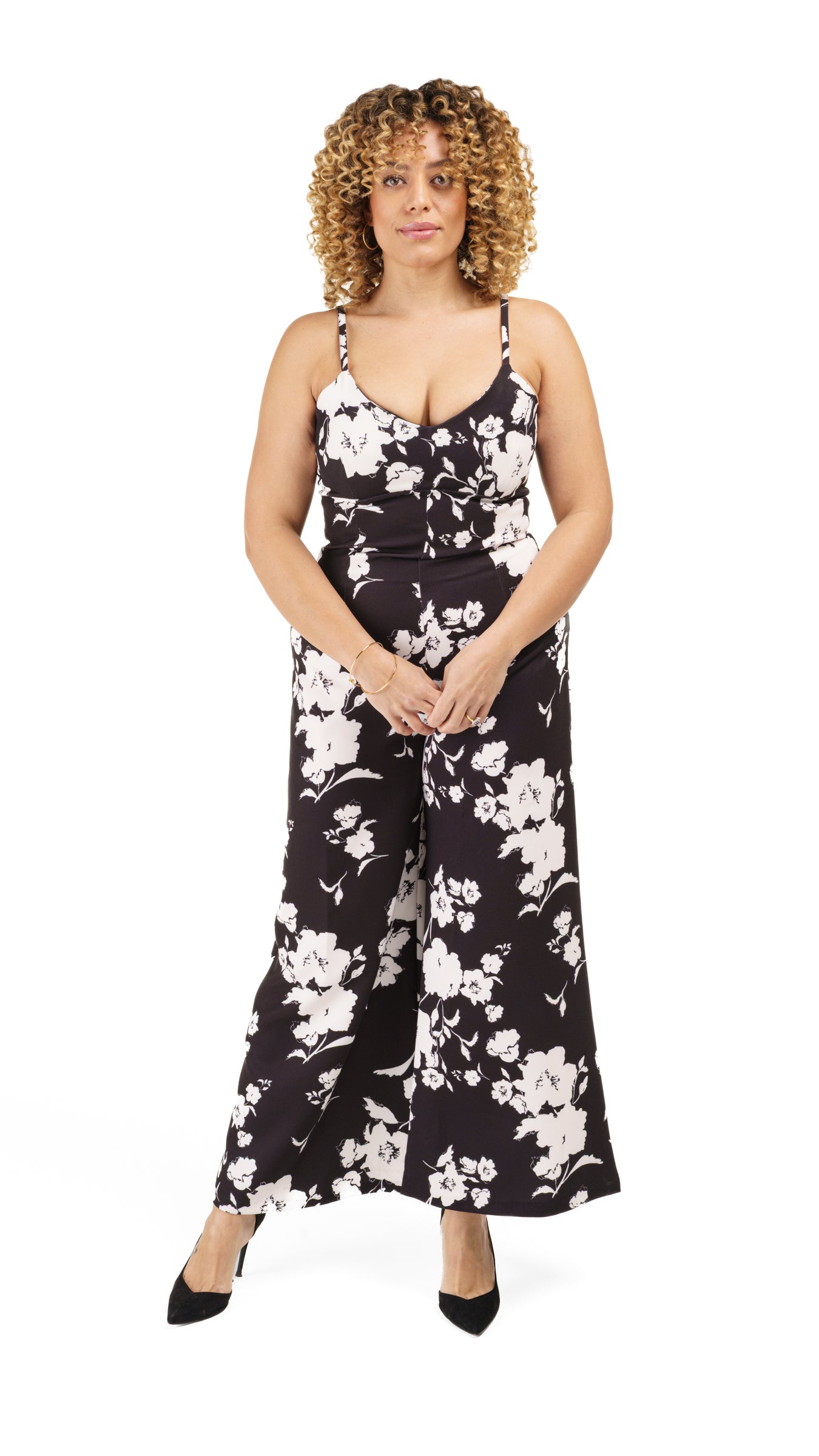 Woven Flare Sleeve Crepe Jumpsuit Black