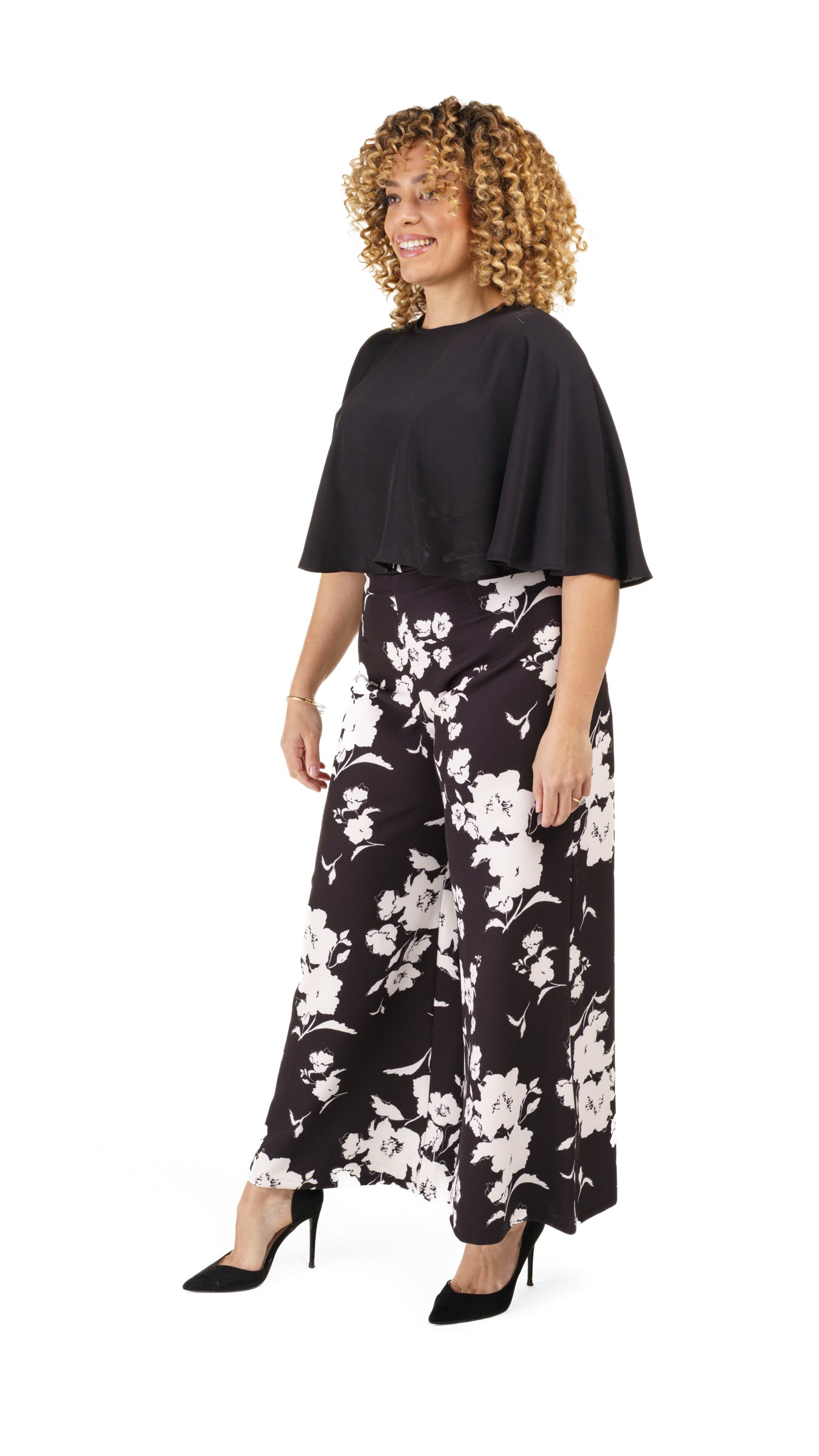 Woven Flare Sleeve Crepe Jumpsuit Black
