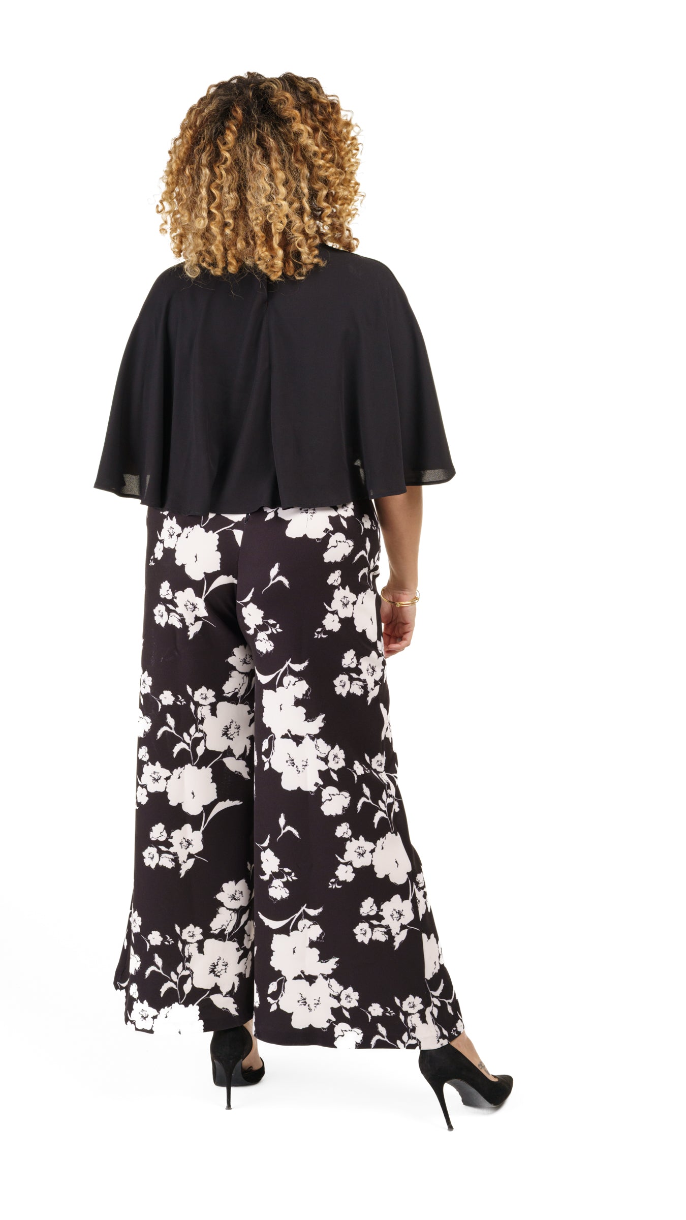 Woven Flare Sleeve Crepe Jumpsuit Black