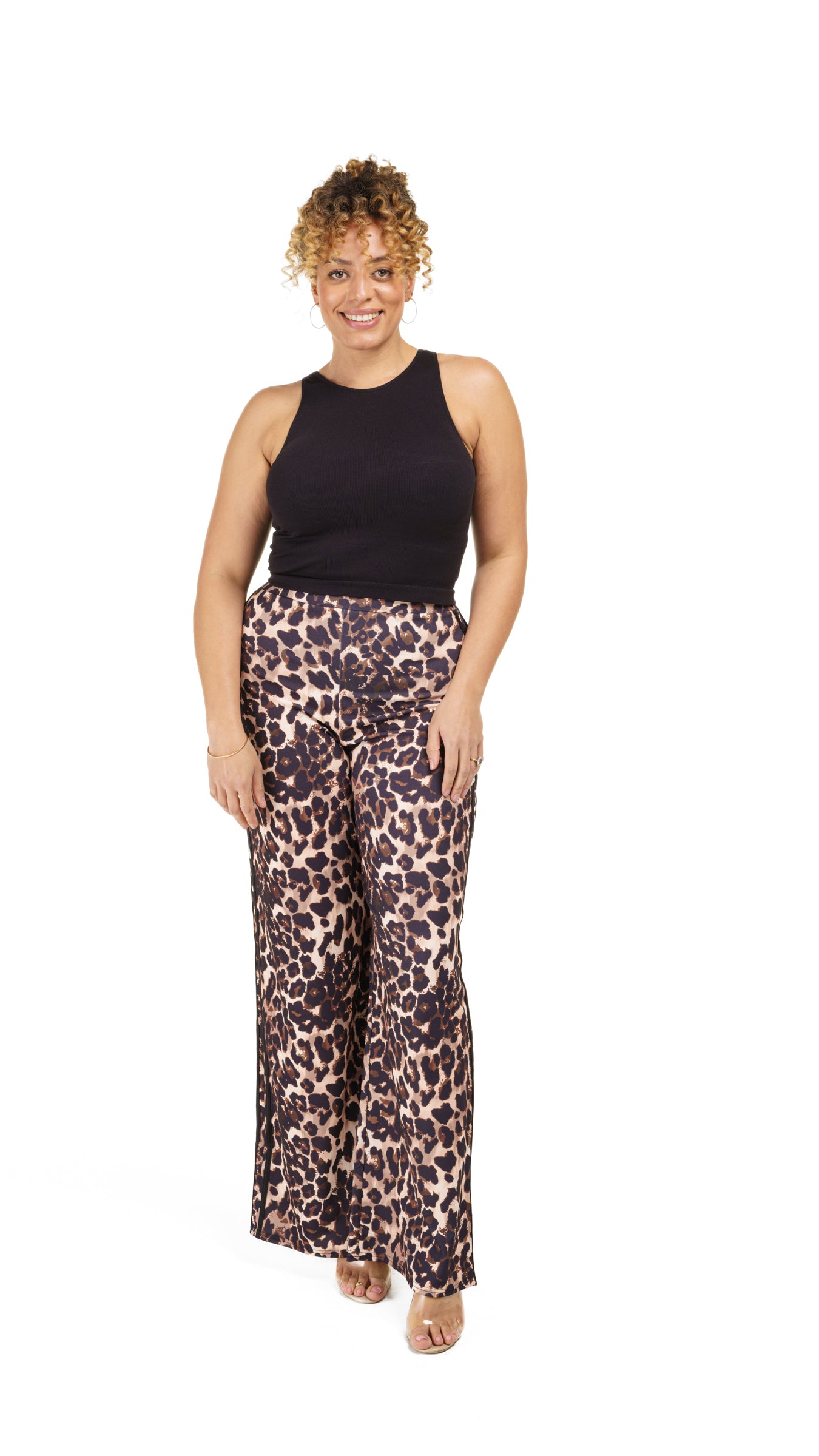 Leopard Print Crepe Wide Leg Trousers